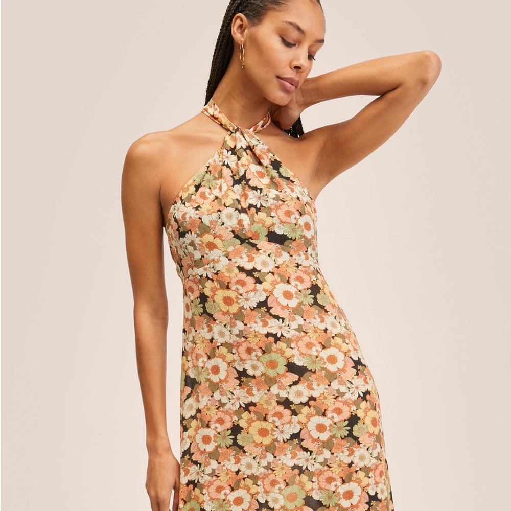 Mango Multi-Colour Floral Halter Neck Sundress